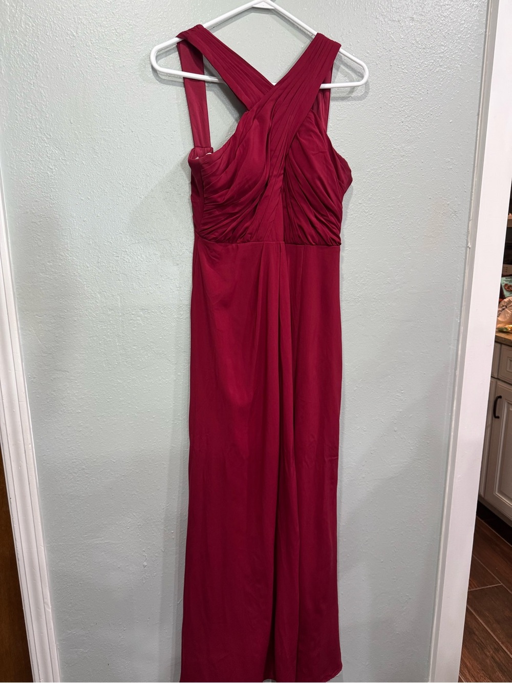 Azazie Elegant Cross-Back Burgundy Maxi Dress